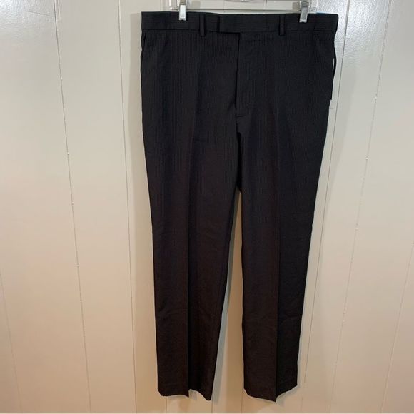 Perry Ellis Portfolio Black Pinstripe Straight Pockets Dress Pants 36 x 32 NEW - Picture 1 of 11